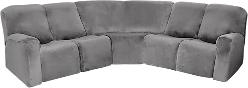 Vista 8 de ele ELEOPTION Fundas de terciopelo para sofá reclinable de 5 asientos, 7 piezas, fundas para sofá modular en forma de L, protector elástico para Gris