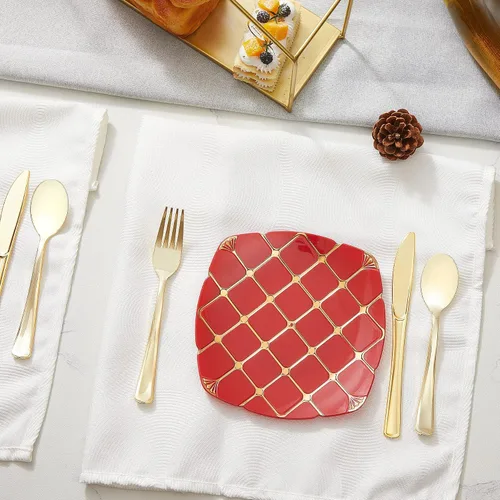 Vista 7 de N9R Cubiertos plásticos del oro 160PCS, cubierto/utensilios plásticos