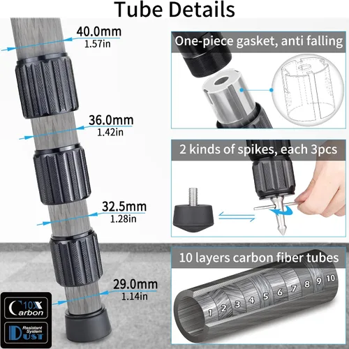 Vista 5 de Trípode de fibra de carbono INNOREL RT90C Trípodes de cuenco profesionales de carga pesada para cámaras DSLR Compatible con cabeza de bola y cabeza
