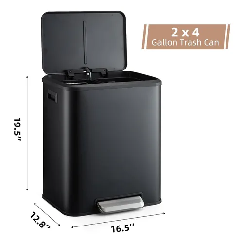 Vista 6 de GAOMON Cubo de basura rectangular de 30 litros/8 galones, cubo de basura rectangular de doble compartimento para reciclaje de cocina con tapa