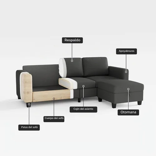 Vista 7 de Sofá seccional y sofás para sala de estar, sofá de lino gris oscuro en forma de L de 78 pulgadas, sofás convertibles modulares de 3 plazas aptos