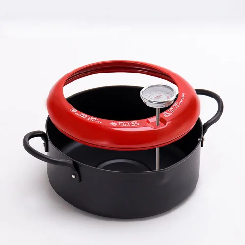 Vista 3 de Sartén con termómetro Tempura Freidora Pot, Mini sartén profunda con escurridor Mini Sartén profunda con sartén de aceite 8 pulgadas