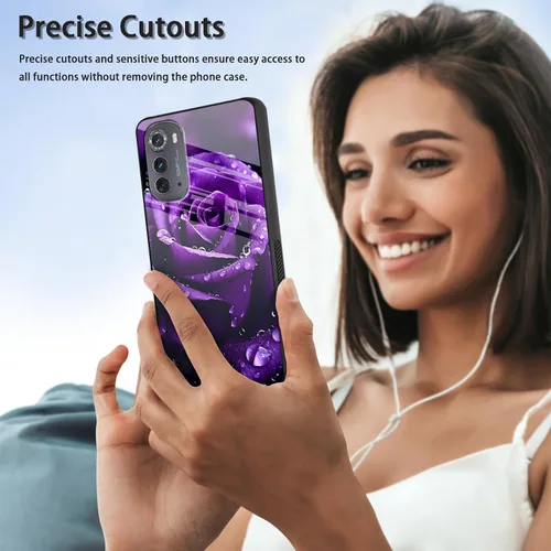 Vista 3 de Funda para Motorola Moto Edge 2022, cubierta trasera de vidrio templado con protector de pantalla, funda protectora a prueba de golpes para Motorola