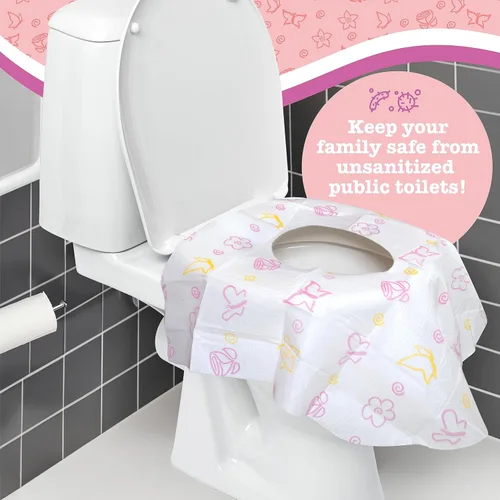 Vista 2 de Cubiertas de asiento de inodoro desechables XL de Potty Shields, paquetes individuales, 12, Floral