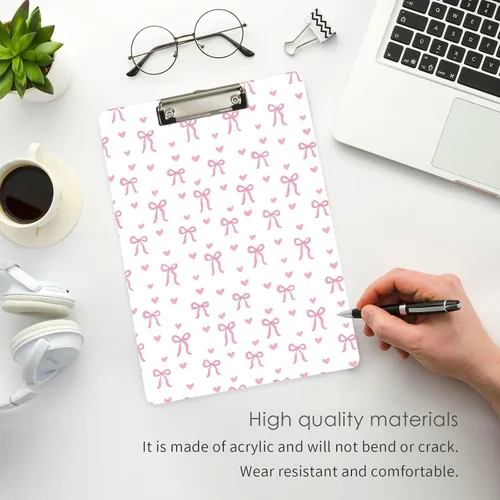 Vista 5 de Gredecor Portapapeles de lazo de lazo rosa estético para oficina, escuela, enfermería, acrílico para letras A4 estándar, 9 x 12.5 pulgadas, con clip