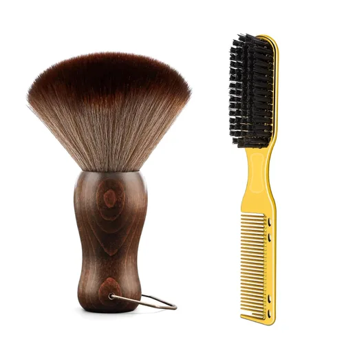 Vista 8 de Cepillo de plumero para cuello de peluquero, mango de madera con gancho para cortar el cabello (2 piezas)