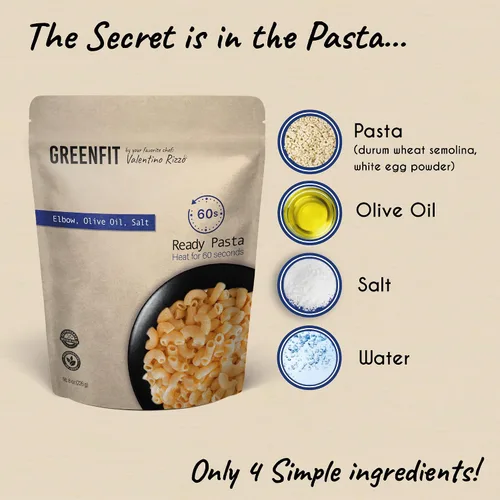 Vista 3 de Greenfit Pasta lista para comer prémium Ingredientes simples y limpios Apto para microondas Forma de codo Sin glifosato