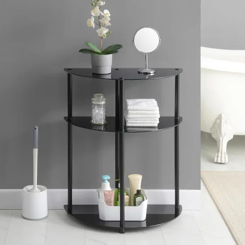 Vista 4 de Convenience Concepts Designs2Go - Mesa auxiliar clásica de vidrio de 3 niveles de medio círculo de 23.75 pulgadas, mesa auxiliar moderna