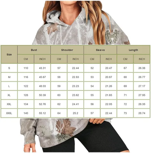 Vista 3 de Sudadera con capucha de camuflaje para mujer, con estampado de hojas de arce, sudadera de forro polar con capucha con bolsillo, suéteres clásicos