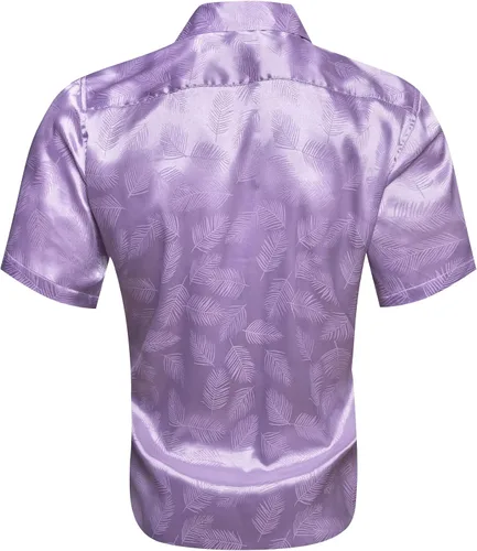 Vista 4 de YOHOWA Camisa de seda para hombre, diseño de cachemira floral, jacquard, manga corta, con botones, formal, informal, para bodas, fiestas