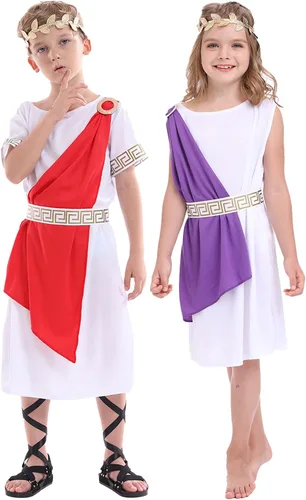 Vista 5 de Funivals Toga Costume for Boys GirlsHalloween Classic Roman God Dress Up Ancient Greek Outifit Kids