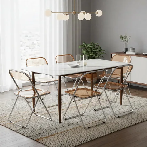Vista 2 de LeisureMod Lawrence - Silla plegable de acrílico transparente moderna con marco de metal, asiento transparente que ahorra espacio para comedor