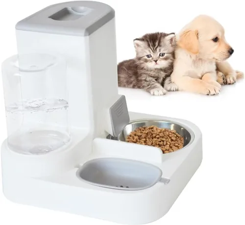 Vista 9 de Juego de dispensador automático de alimentos y agua para gatos, 2 en 1, comedero de gravedad todo en uno con tazón de comida para gatos de acero