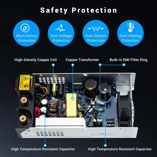 Vista 6 de Convertidor de 1000 W, convertidor de 110 V CA a 12 V CC, fuente de alimentación, transformador de interruptor de corriente máxima de 83 A CC