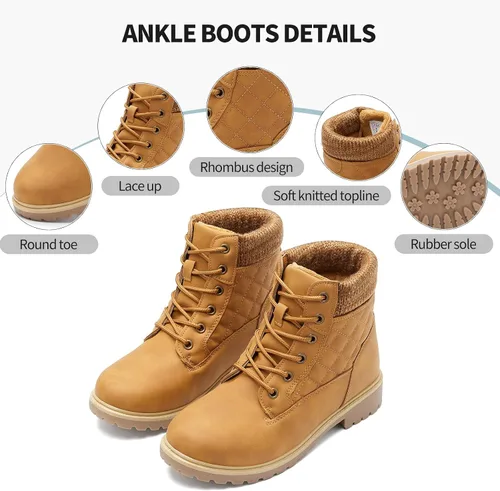 Vista 2 de Adokoo Botas para mujer, impermeables, para otoño e invierno, botas de combate negras para nieve, con cordones, antideslizantes, para senderismo