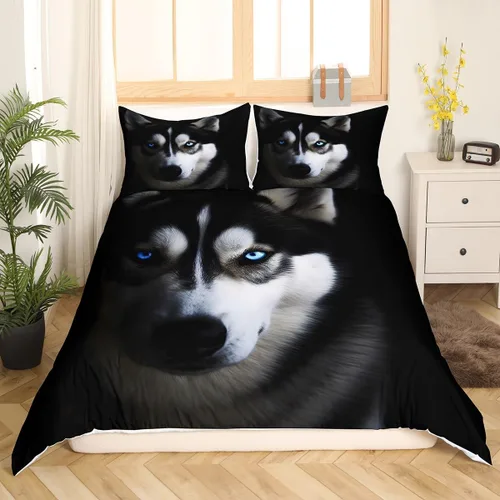 Vista 2 de Juego de funda de edredón para perros y mascotas, para niños, niñas, adolescentes, con temática de animales en 3D, funda de edredón transpirable