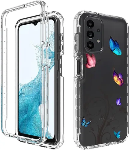 Vista 6 de Funda para Galaxy A23, SM-A235M con protector de pantalla de vidrio templado, diseño floral de cuerpo completo, carcasa rígida + TPU a prueba