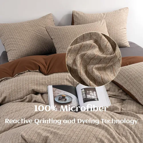 Vista 4 de INFLAG Funda de edredón tamaño individual, juego de ropa de cama a rayas de 3 piezas, 100% microfibra de lujo, suave, 1 funda de edredón de 66 x 90