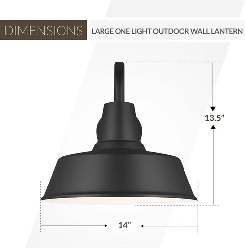 Vista 3 de Sea Gull 8737401-12 - Farol de pared transitorio para exteriores de una luz de la colección Barn Light en acabado negro