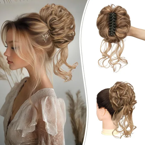 Vista 18 de SOFEIYAN Pinza de Gancho Extension de Cabello con Forma de Moño Desordenado, Cabello Ondulado y Rizado, Pinza de Gancho, Chignon, Cola de Caballo
