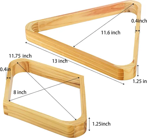 Vista 2 de TOPZEA Paquete de 2 estantes de madera para bolas de billar, juego de estantes triangulares de madera maciza de 8 bolas de diamantes de 9 bolas