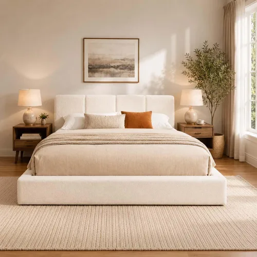 Vista 9 de Anwick Marco de cama King Cloud con cabecero, plataforma tapizada Blanco crema