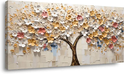 Vista 55 de LASMOND Arte de pared abstracto moderno de árbol para sala de estar, pintura en lienzo en blanco y negro, arte de pared grande de paisaje natural