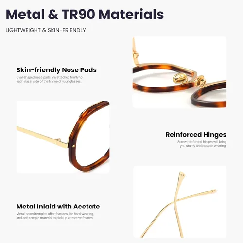 Vista 4 de TIJN Gafas de diseñador para mujeres y hombres, marcos de anteojos de moda, anteojos sin receta con forma geométrica (Tica)