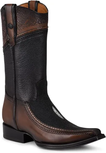 Vista 2 de Cuadra Bota vaquera para hombre en cuero genuino Stingray Negro