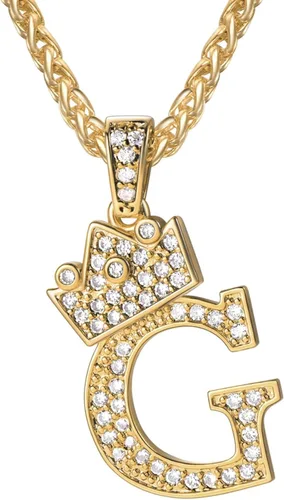 Vista 9 de U7 Crown Initial Number Necklace for Men Women A-Z Letter Pendant Chain a. Oro