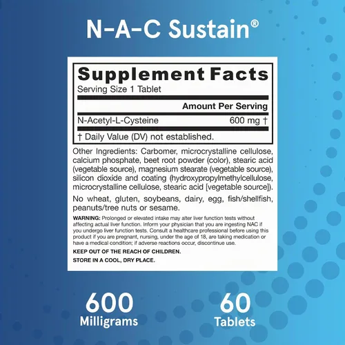Vista 6 de Jarrow Formulas N-A-C Sustain, mejora función del hígado y pulmón, 0.021 oz, SUS, 1, 1