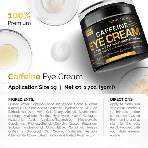 Vista 2 de Crema de ojos con cafeína para antienvejecimiento, ojeras, bolsas, hinchazón. Gran piel debajo de los ojos + estiramiento facial, tratamiento
