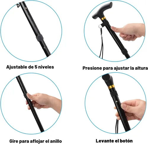 Vista 6 de Bastón plegable de aluminio ligero Comfkey - Bastón de viaje plegable y ajustable con base de goma antideslizante