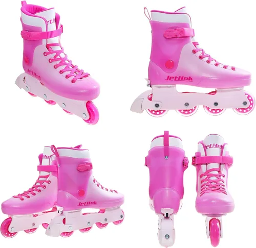Vista 4 de Inlineskates - Patines en línea para mujeres y niñas, tamaño ajustable, freno extraíble, rodamientos ABEC-7, para patinaje en interiores