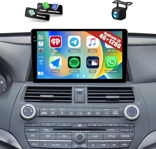 Vista 10 de Estéreo de coche 4GB+64GB para Honda Accord 8th 2008-2013 con Carplay inalámbrico Android Auto, Android 13 10.1 'HD pantalla táctil Bluetooth-5.0