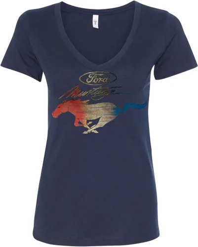 Vista 7 de Ford Mustang Logo Camiseta con cuello en V para mujer GT Shelby Cobra Boss 302 Muscle Tee