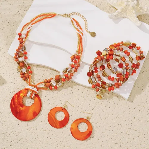 Vista 6 de Juego de joyas para mujer, 4 piezas de cuentas gruesas de la señora Roper para mujer, collar de concha colorido bohemio de múltiples hebras