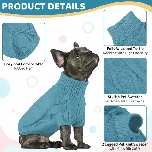 Vista 117 de Queenmore - Suéter de punto trenzado con cuello alto para perros pequeños, para climas fríos, para chihuahua, bulldog, teckel, carlino y yorkie, XS