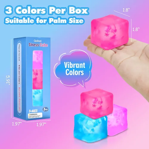 Vista 3 de Juguete Fidget Cubo Antiestrés Paquete de 3, Pelota Antiestrés de Cubo con Copos de Nieve en el Interior, Tacto Suave y Relajante, Juguetes