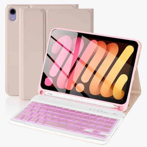 Vista 9 de SOPPY Funda con teclado para iPad mini 7 A17 Pro 2024/iPad Mini 6 generación con teclado 2021 8.3 pulgadas, cubierta de teclado desmontable