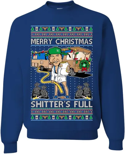 Vista 15 de Wild Bobby Sudadera con gráfico de cuello redondo con texto en inglés "Merry Christmas Shitter's Full Funny Ugly Christmas" Negro (black Hoodie)