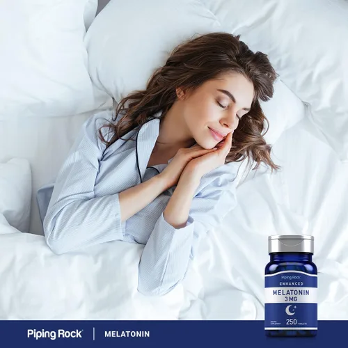 Vista 6 de Piping Rock Melatonina 3 mg 250 tabletas Suplemento de apoyo para adultos para hombres y mujeres Vegetariano, sin OMG, sin gluten
