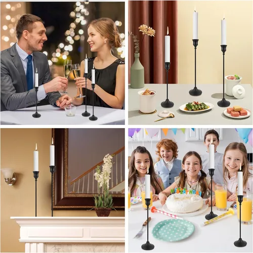 Vista 7 de Juego de 3 Portavelas Negros, Portavelas de Metal para Velas Cónicas, Candelabro Decorativo Clásico para Navidad, Bodas, Fiestas, Mesas de Cena