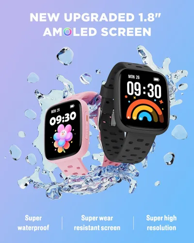 Vista 3 de Reloj para niños BIGGERFIVE sin necesidad de teléfono, reloj inteligente de fitness de 1.8" Amoled con podómetro, frecuencia cardíaca, rastreador