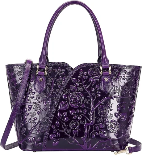 Vista 2 de PIJUSHI Bolsos de mano de diseñador para mujer, bolsos florales con asa superior, bolsos de mano de cuero genuino para mujer, cartera floral