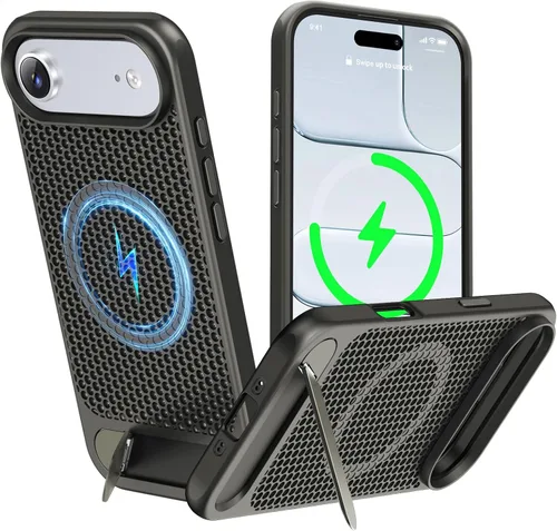 Vista 28 de Funda magnética de disipación de calor para iPhone 13 Pro Max, para MagSafe, protección contra caídas Coolingf, funda con función atril ajustable