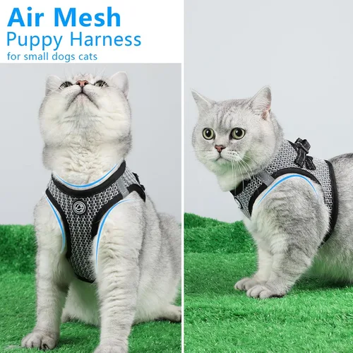 Vista 4 de Arnés para perro, arnés reflectante ajustable para perros y gatos pequeños, chihuahua para perros y gatos pequeños, medianos (negro, mediano)