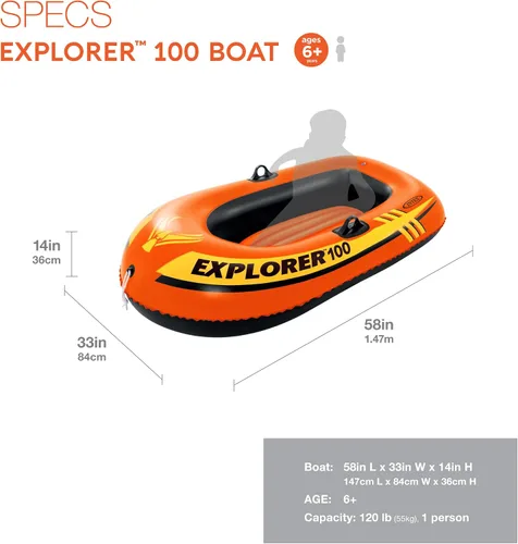 Vista 2 de INTEX Explorer Compact Inflatable Boat Series: Dual Air Chambers – Welded Oar Locks – Grab Handles – Bow Rope – Sporty Design