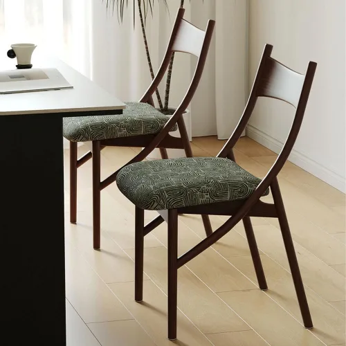 Vista 2 de sillas de comedor Silla de comedor de madera moderna tapizada con respaldo ancho curvado cocina moderna
