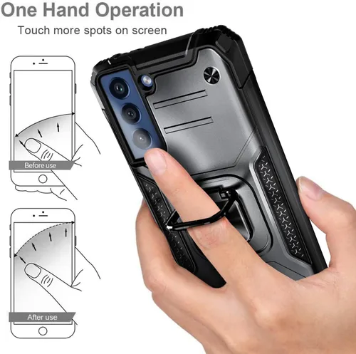 Vista 6 de NZND Funda diseñada para Samsung Galaxy S21, color negro, con protector de pantalla, protección de cuerpo completo a prueba de golpes